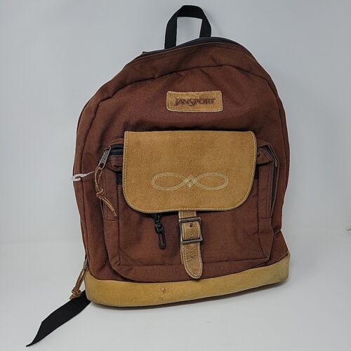 Primary image for Vintage Jansport Tan/Brown Backpack Suede Leather Bottom School Travel