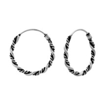 925 Sterling Silver 18 mm Twisted Bali Hoop Earrings - £12.80 GBP