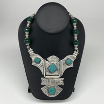 Turkmen Necklace Antique Afghan Tribal Green Turquoise Inlay V-Neck, Necklace T8 - £23.45 GBP