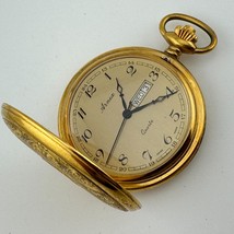 Arnex Swiss Pocket Quartz Watch Men Gold Tone Half Hunter Day Date New B... - $891.43 MXN