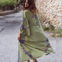 AYUALIN long cardigan for women Kaftan robe light Green  embroidery beach wear b - £111.94 GBP