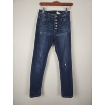 Kancan Jeans 3/25 Womens Button Fly High Rise Dark Wash Skinny Leg Distressed - £20.99 GBP