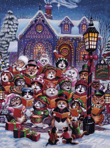 FRAMED CANVAS Art print giclée purrfect harmony singing cats Christmas carol - $39.59+