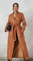 Women&#39;s Brown Real Lambskin Leather Trench Coat Halloween Stylish Party ... - $168.30