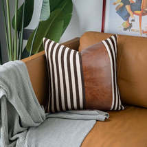 PU Leather Stitching Thick Stripe Sofa Pillow Cover Car Nordic Style Pillow - £15.38 GBP