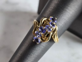 Womens Vintage Estate 10k Yellow Gold Modernist Iolite ? Ring 2.6g E7459 - £203.34 GBP