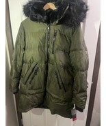 Vince Camuto Womens Green And Black Faux Fur Hood Down Size Large Coat - £112.48 GBP