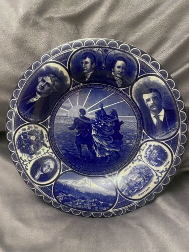 Primary image for Antique Blue Souvenir Plate, Lewis & Clark Centenial, Portland Oregon, 1905
