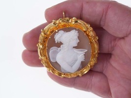 Large Antique 18k Gold Sardonyx Shell cameo dess with chalice - £1,406.72 GBP