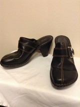 Born Black Leather Mules 4&quot; High Heel Buckle Clogs W31056 Womens Size US 9 - $16.16