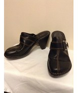 Born Black Leather Mules 4&quot; High Heel Buckle Clogs W31056 Womens Size US 9 - £12.71 GBP