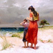 Pino Beachwalk Giclée Tela Autografato /# COA Mother Daughter Spiaggia - £254.97 GBP