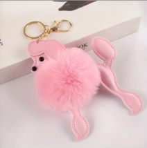 One Poodle Fur Ball Key Chain Pink Puff Puppy Hair Bag Pendant Backpack ... - £10.05 GBP