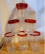 6 Mexican Heavy Hand Blown Bubble Glasses Red Tumblers Old Fashion Set - $52.25