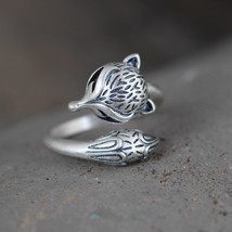 Real Pure S990 Sterling Silver Retro Craft Thai Silver Ring Fashion Fox Shape Op - £20.84 GBP
