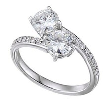 1.75CT LC Moissanite 14K White Gold Plated Two-Stone Bypass Engagement Ring Xmas - £69.07 GBP