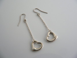 Tiffany &amp; Co Silver Peretti Open Heart Dangle Dangling Earrings Love Gif... - £312.32 GBP