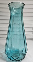 Glass Vase Ribbed Blue Unique Cut-Design-Look Base. Vintage-Style. NWOT, 11.5in - $14.03