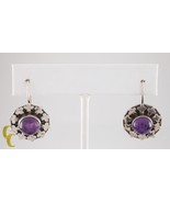 Vintage Argent Sterling Améthyste Cabochon Pendantes Oreilles Avec Croch... - $3,932.77 MXN