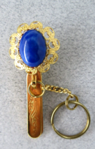 Vtg King&#39;s Key Finder Ring Holder Key Chain Blue Cabochon Gold Tone Mone... - $11.87