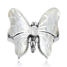 Exotic Graceful Butterfly White Mother of Pearl Inlay Sterling Silver Ring-6 - £24.53 GBP