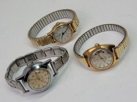 3 VTG Antique Timex Ladies Quartz &amp; Windup Wrist Watch Mix Lot Electric 10k GF - £38.33 GBP