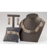 Sterling Silver Jewelry Set Multi-Chain Greek Motif Bracelet Earrings Ne... - $1,211.76 CAD