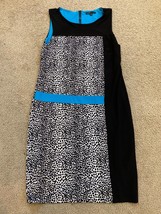 CHAUS Size S Sheath Dress Blue Black Block Geometric Sleeveless Stretch - £26.14 GBP