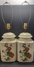 vintage ceramic red flower orange butterfly large table lamps Japanese set of 2 - £75.76 GBP