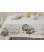 Fabric Tablecloth 60&quot;x84&quot; Oblong, FALL,PUMPKINS &amp; TURKEY,GRATITUDE GATHE... - £19.77 GBP