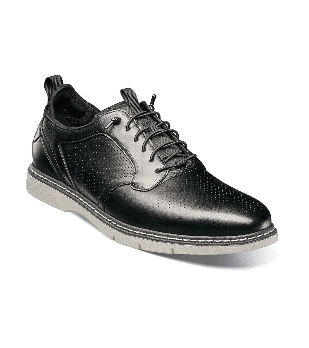 Stacy Adams Sync Plain Toe Elastic Lace Up Sneaker Shoes Leather Black 25662-001