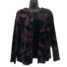 Notations Sweater Cardigan Set Black Red Sparkle Velour Feel Size S - $21.14
