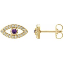 Authenticity Guarantee 
Amethyst and White Sapphire Evil Eye Earrings in 14k ... - £631.88 GBP