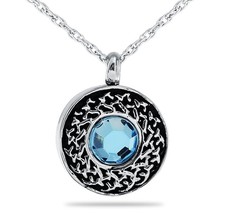 Celestial Blue Crystal Stainless Steel Pendant/Necklace Cremation Urn for Ashes - £47.95 GBP