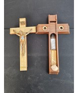 Vintage Wood Cross Crucifix Wall INRI Slide Vatican Jesus Holy Water - $39.55