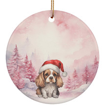 Funny Cavalier King Dog Pink Winter Forest Ornament Ceramic Christmas Gift Decor - £11.83 GBP