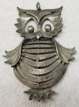 Owl Pendant Industrial Minimalist 1970s Wings Open Eyes Wide Metal Vintage - $15.15