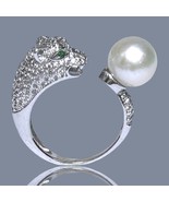 Genuine Leopard Style 9 - 9.5mm Edison Natural White Round Pearl Ring Si... - $83.31