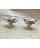Vintage Footed Sugar &amp; Creamer with Hand Painted Palms Beautiful Island ... - $29.65