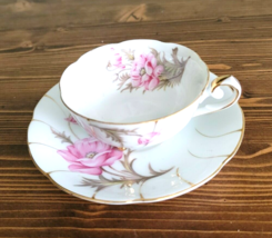 CHERRY CHINA Demitasse Poppy Coffee Teacup &amp; Saucer Set Made in Japan - £25.65 GBP