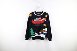 Vintage 90s Streetwear Womens Medium Christmas Santa Claus Knit Crewneck Sweater - £39.10 GBP