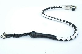 PU Leather Motorcycle Whip Get Back whip 1&quot; Ball &amp; Skulls 36&quot; BLACK / WHITE - £23.59 GBP