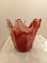 Murano Style Pink Tie-Dyed Hand-Blown Glass Fluted Bowl - £22.13 GBP