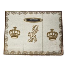 Royal Terry Of California Vintage Guest Hand Towel Set Gold Embroidered Crowns - £18.21 GBP