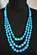 Blue Glass Bead Necklace Vintage Jewelry 60s 70s Large Statement Preowned - $20.59