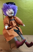 Vintage Halloween Stuffed Witch for Hallmark Cards Cloth Body Purple Hair 16 in - £23.35 GBP