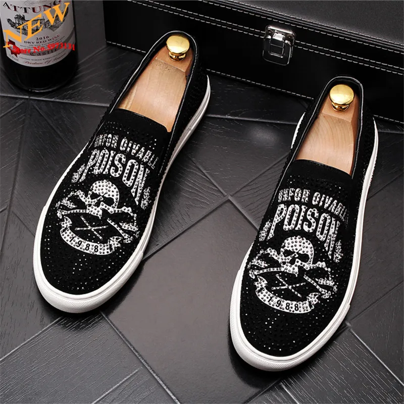 W skull rhinestone punk men casual shoes flat loafers slip on lazy prom shoes moccasins thumb200