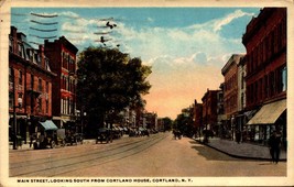 Vintage POSTCARD- Main St. Looking South From Cortland House, Cortland, Ny BK65 - £4.26 GBP