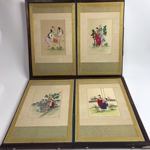 Vintage Wall Art Oriental Embroidery Crewel Work Four Panel Ahn Na Home - $148.45