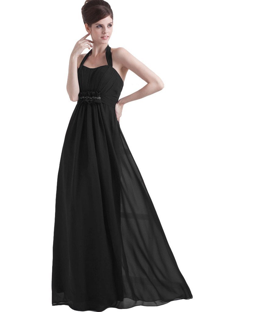 Kivary Women's Halter Long Beaded A Line Prom Evening Dresses Black US 2
